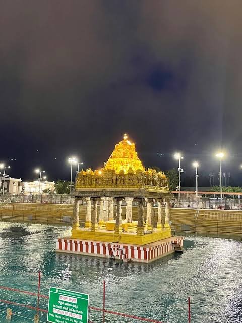 Tirumala golden shrine illuminated at night